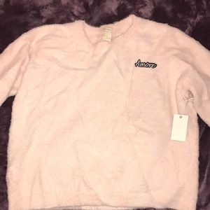 Forever 21 fuzzy light blush pink cropped sweater